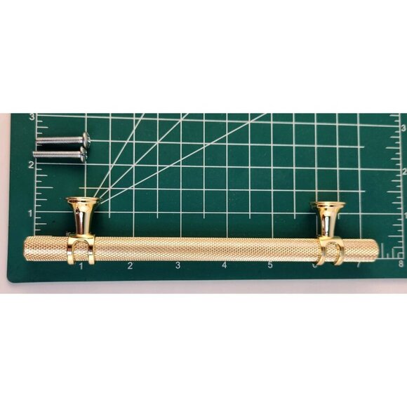 Gold Textured Knurled Drawer Pull Handle 5-Inch Hole To Hole With Mounting Screw - Picture 6 of 8